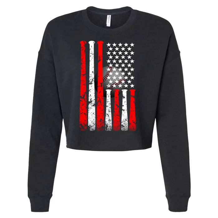 Vintage Baseball Flag Cropped Pullover Crew