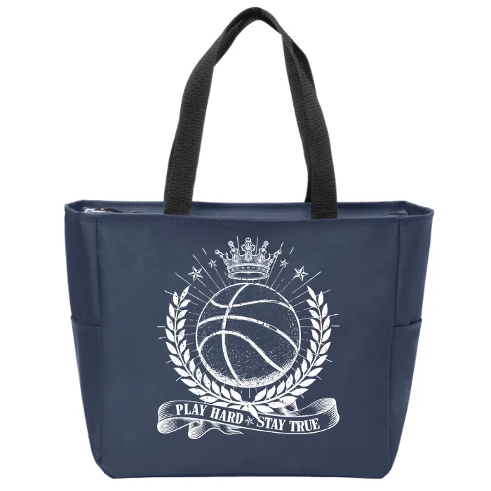 Vintage Basketball Stay True Play Hard Zip Tote Bag