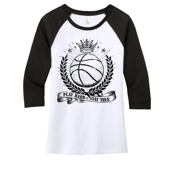 Vintage Basketball Stay True Play Hard Women's Tri-Blend 3/4-Sleeve Raglan Shirt