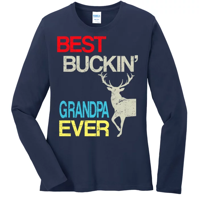 Vintage Best Buckin Grandpa Hunting Ladies Long Sleeve Shirt