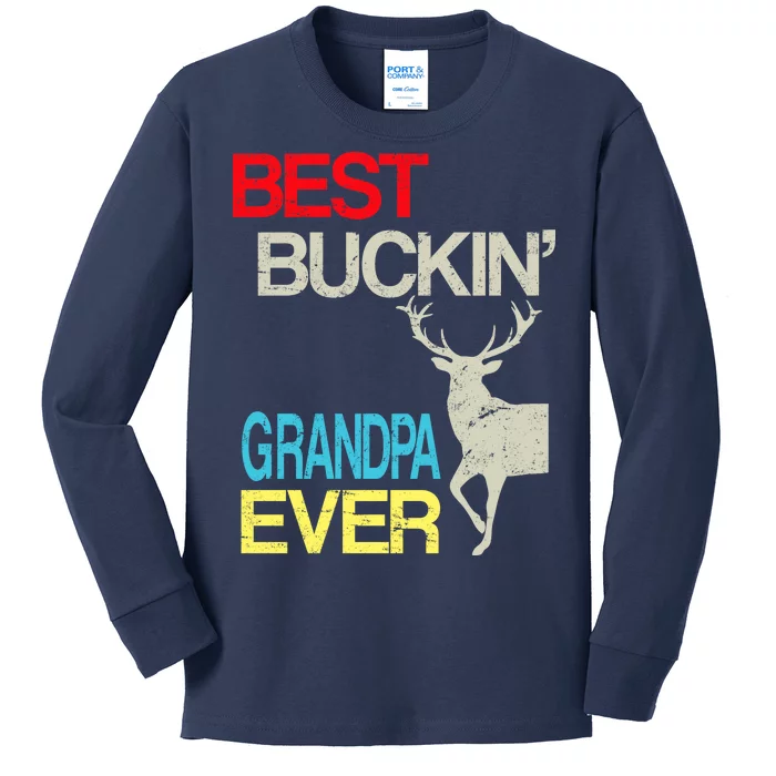 Vintage Best Buckin Grandpa Hunting Kids Long Sleeve Shirt