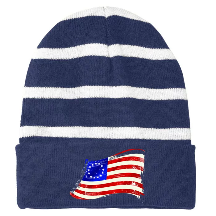 Vintage Betsy Ross 4th Of July American Waving Flag Striped Beanie with Solid Band