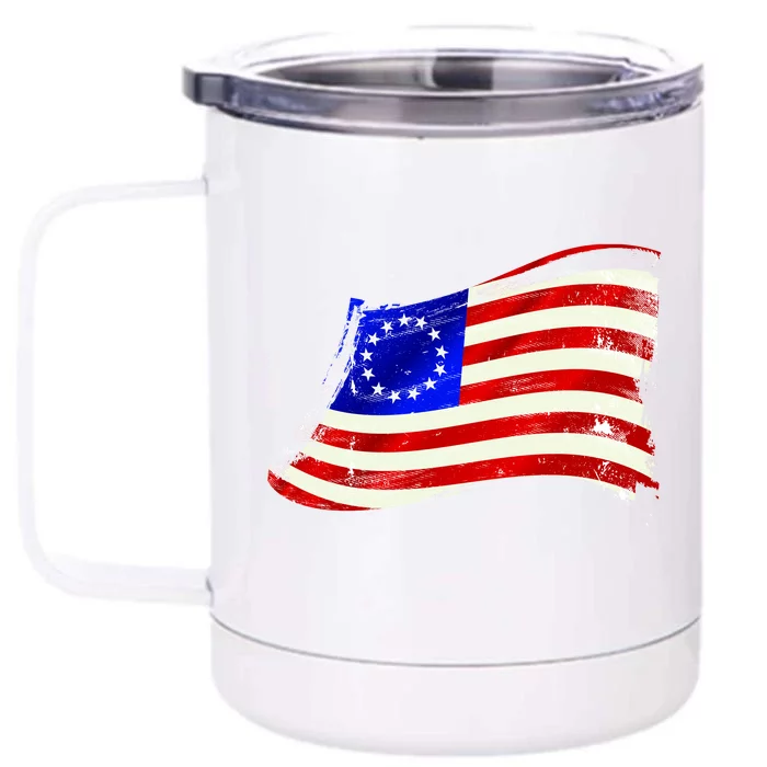 Vintage Betsy Ross 4th Of July American Waving Flag Front & Back 12oz Stainless Steel Tumbler Cup