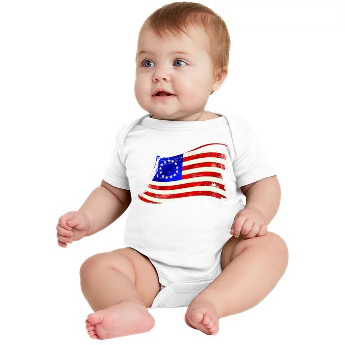 Vintage Betsy Ross 4th Of July American Waving Flag Baby Bodysuit