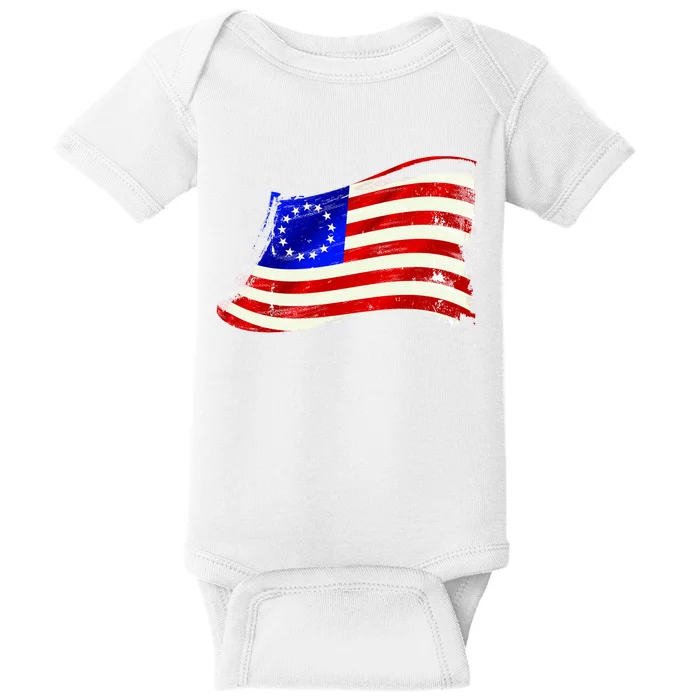 Vintage Betsy Ross 4th Of July American Waving Flag Baby Bodysuit