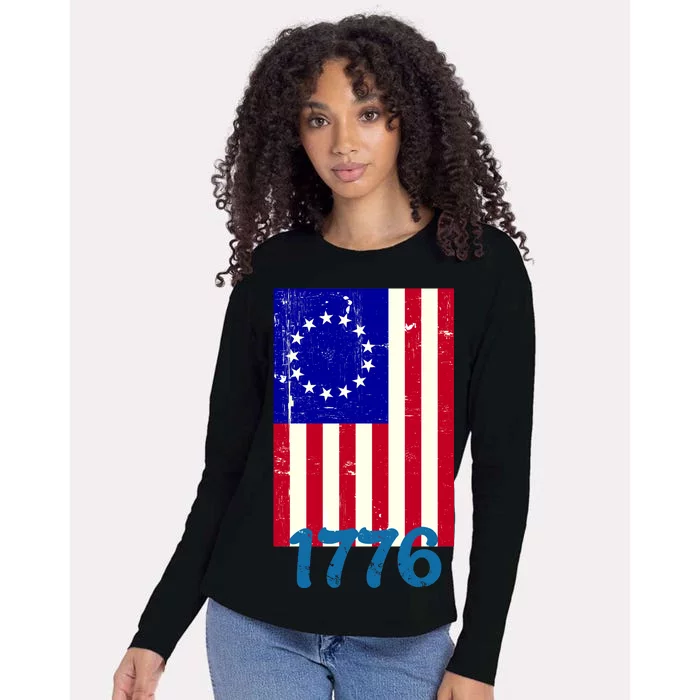 Vintage Betsy Ross American Flag Womens Cotton Relaxed Long Sleeve T-Shirt