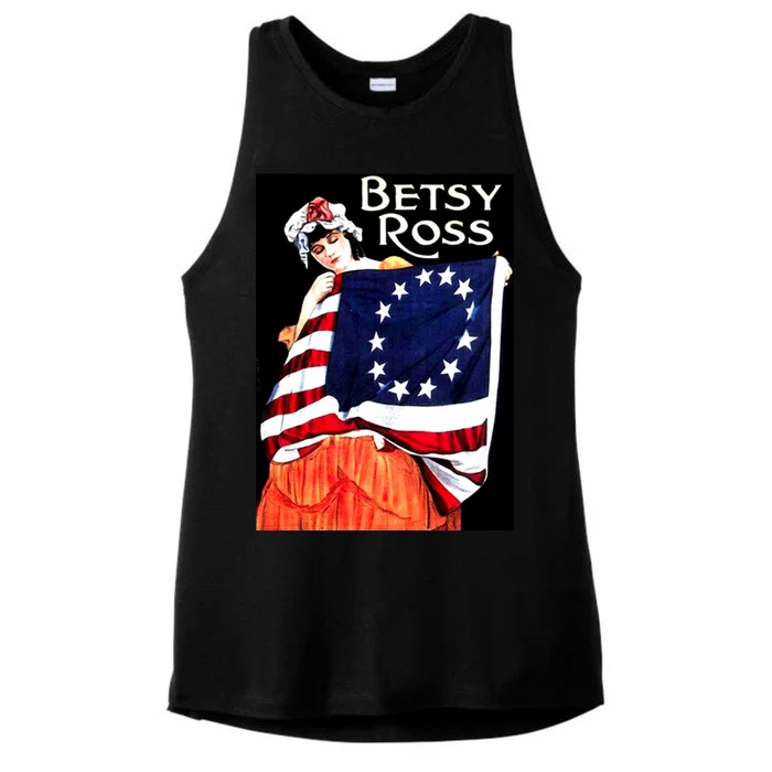 Vintage Betsy Ross American Flag 1776 Art Ladies Tri-Blend Wicking Tank