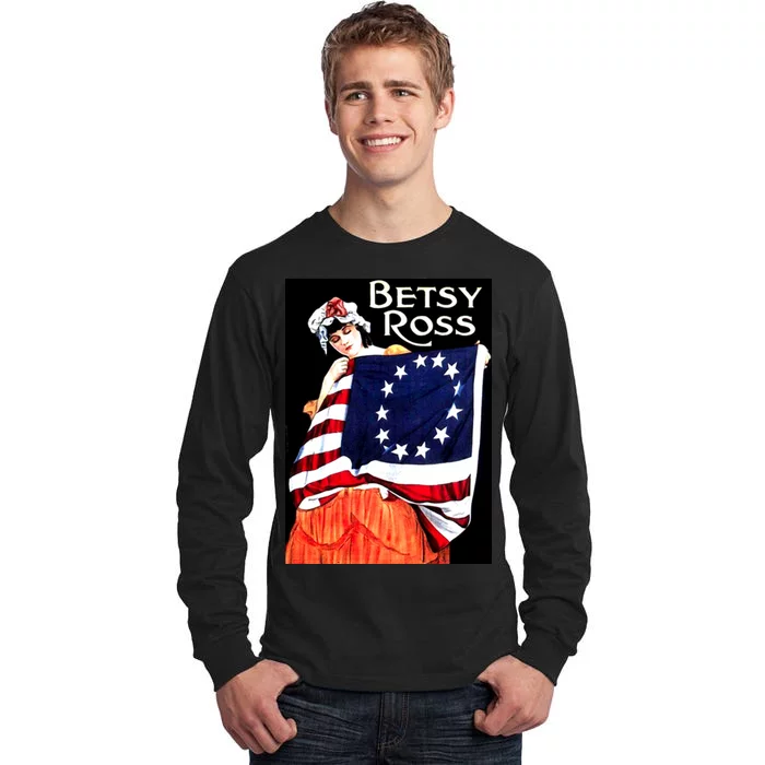 Vintage Betsy Ross American Flag 1776 Art Tall Long Sleeve T-Shirt