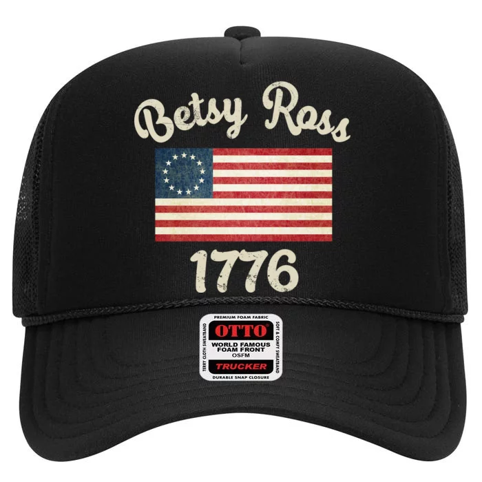 Vintage Betsy Ross Flag 1776 High Crown Mesh Trucker Hat