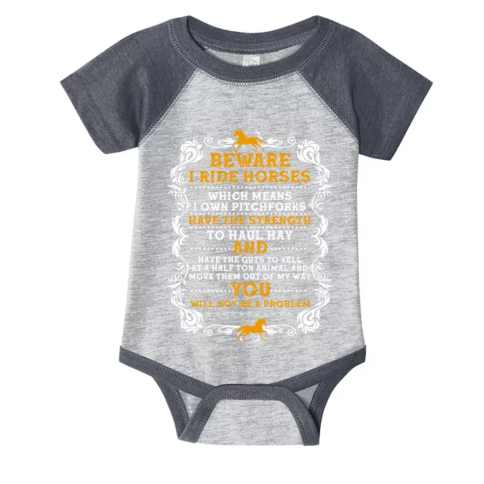 Vintage Beware I Ride Horses Infant Baby Jersey Bodysuit