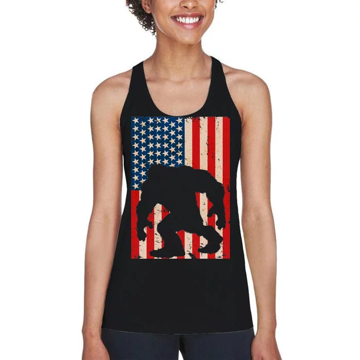 Vintage Bigfoot American Flag Women's Racerback Tank