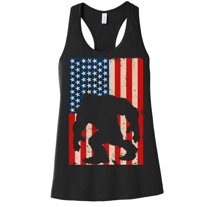 Vintage Bigfoot American Flag Women's Racerback Tank