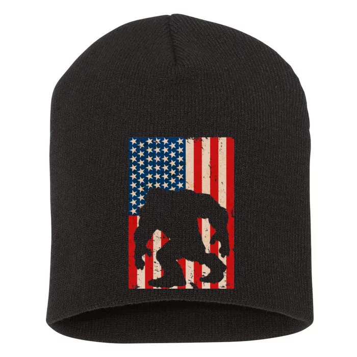 Vintage Bigfoot American Flag Short Acrylic Beanie