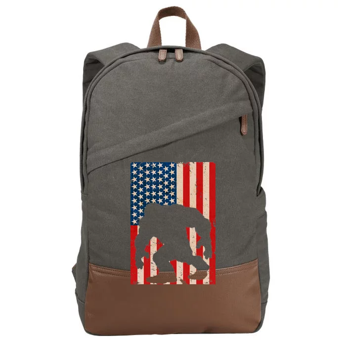 Vintage Bigfoot American Flag Cotton Canvas Backpack