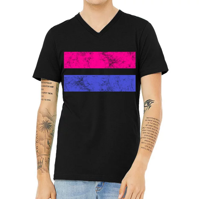 Vintage Bisexual Flag Bi Pride Flag V-Neck T-Shirt | TeeShirtPalace