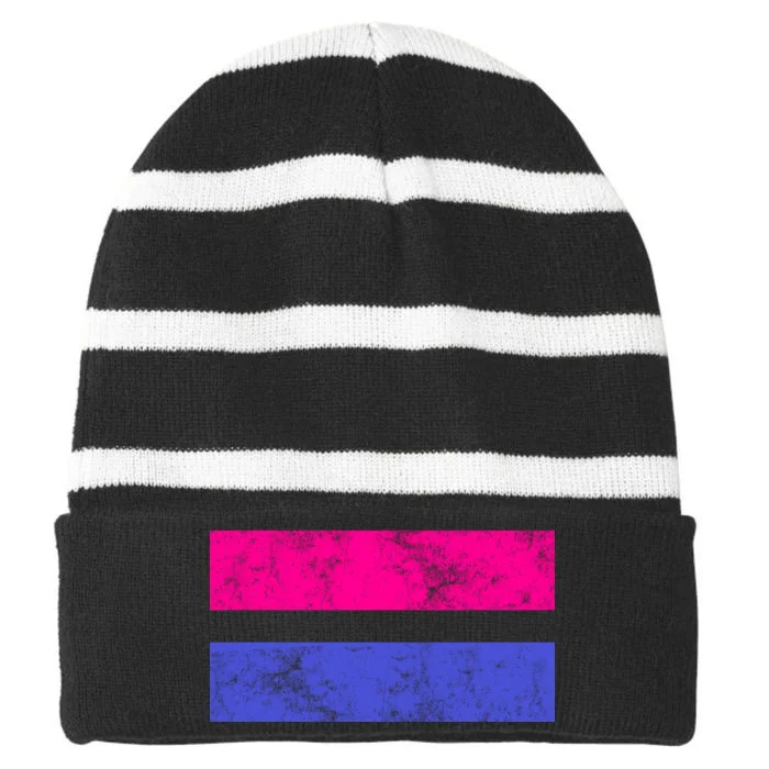 Vintage Bisexual Flag Bi Pride Flag Striped Beanie with Solid Band