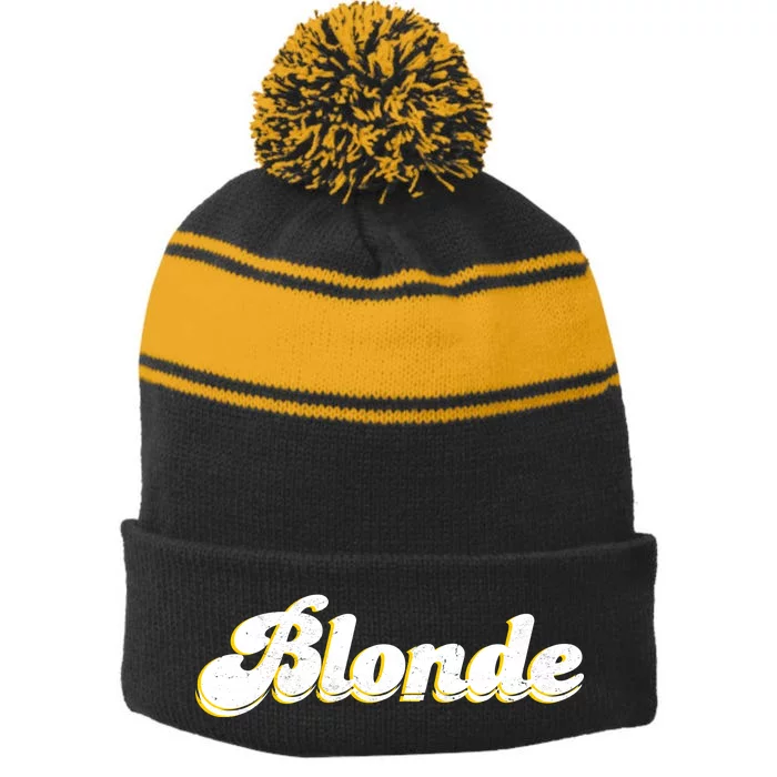 Vintage Blonde Logo Stripe Pom Pom Beanie