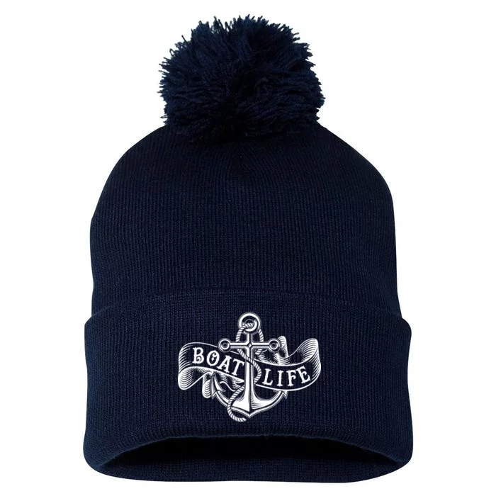 Vintage Boat Life Tattoo Pom Pom 12in Knit Beanie