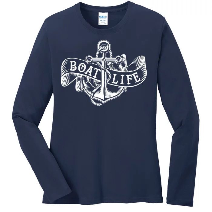 Vintage Boat Life Tattoo Ladies Long Sleeve Shirt