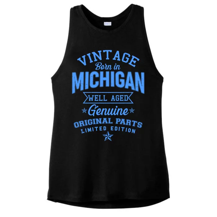 Vintage Born In Michigan Well Aged Ladies Tri-Blend Wicking Tank