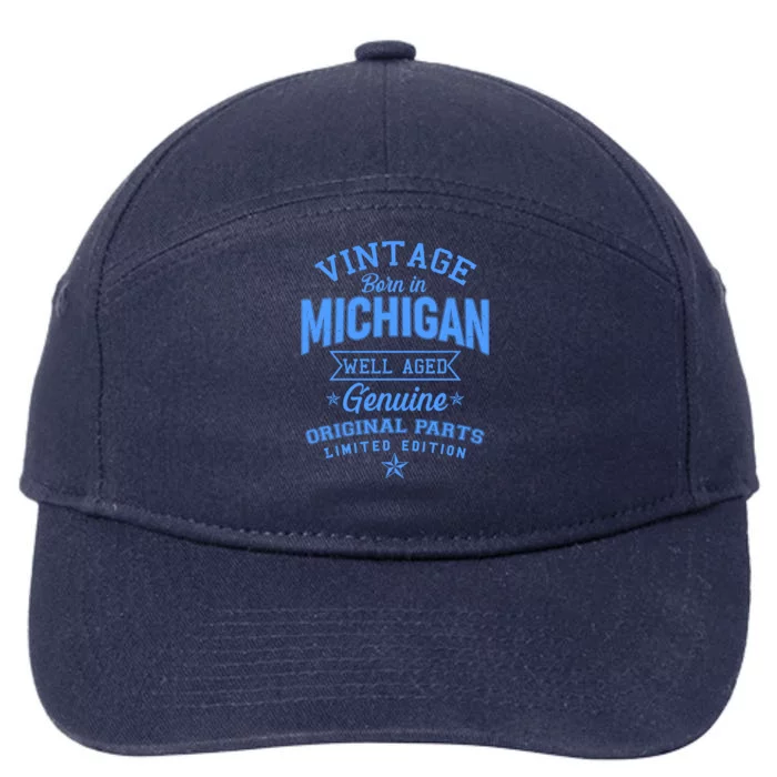 Vintage Born In Michigan Well Aged 7-Panel Snapback Hat