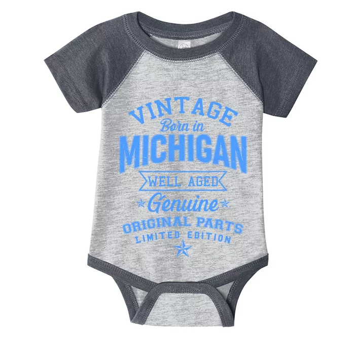 Vintage Born In Michigan Well Aged Infant Baby Jersey Bodysuit