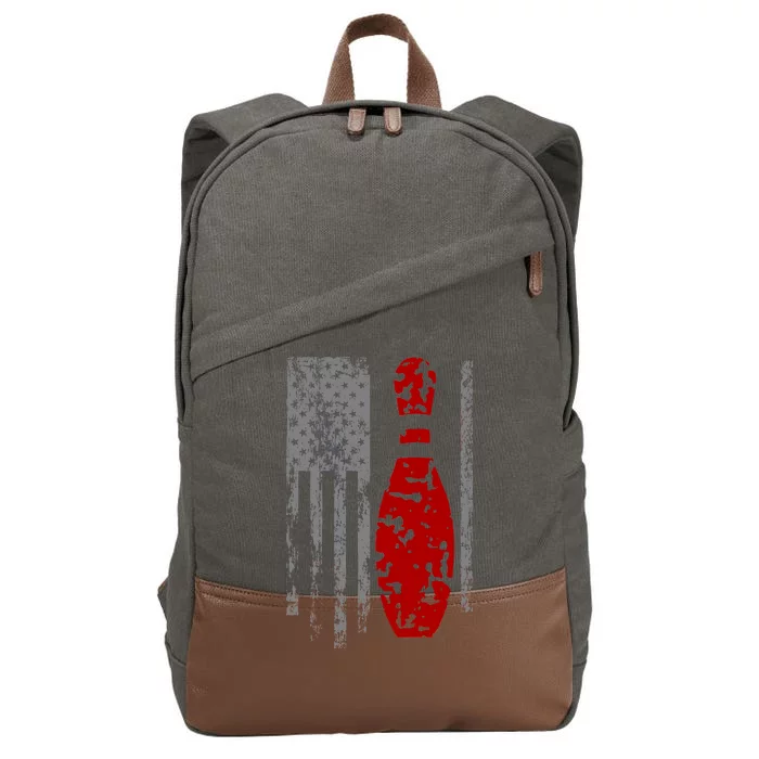 Vintage Bowling American Flag Cotton Canvas Backpack