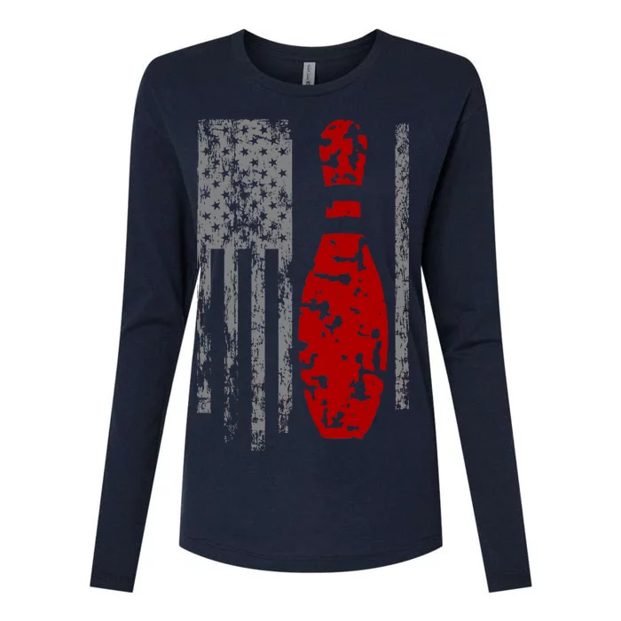 Vintage Bowling American Flag Womens Cotton Relaxed Long Sleeve T-Shirt