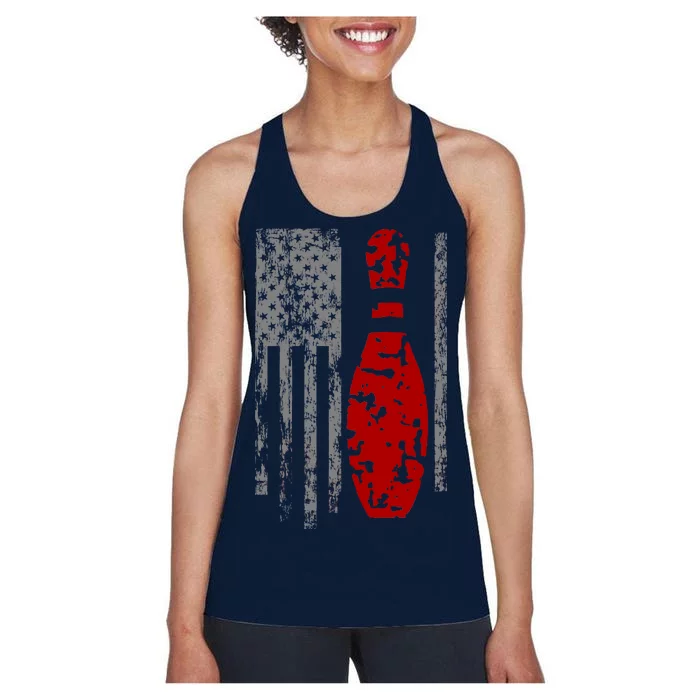 Vintage Bowling American Flag Women's Racerback Tank