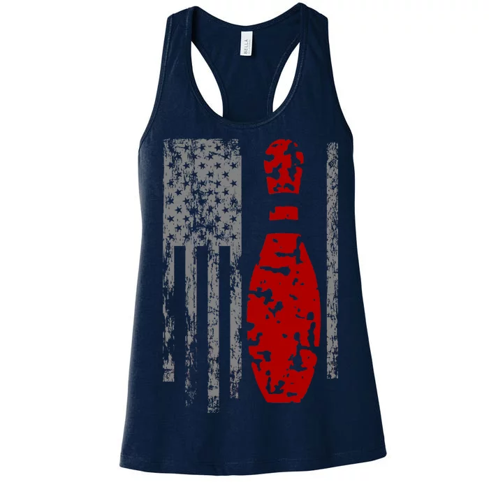 Vintage Bowling American Flag Women's Racerback Tank