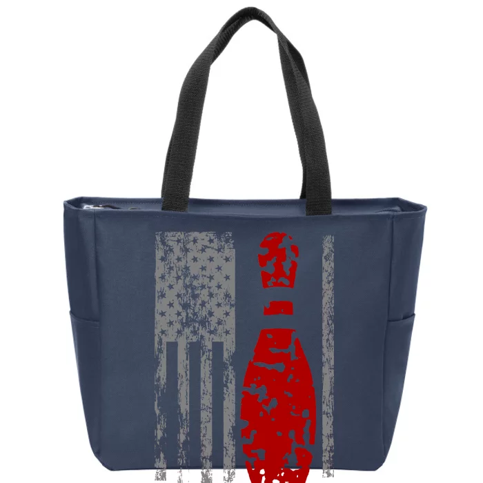 Vintage Bowling American Flag Zip Tote Bag