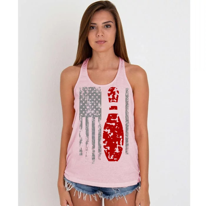 Vintage Bowling American Flag Women's Knotted Racerback Tank