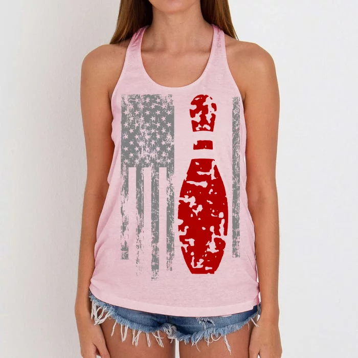 Vintage Bowling American Flag Women's Knotted Racerback Tank