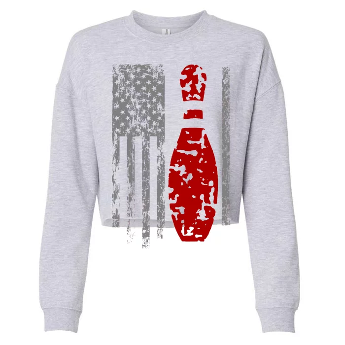 Vintage Bowling American Flag Cropped Pullover Crew