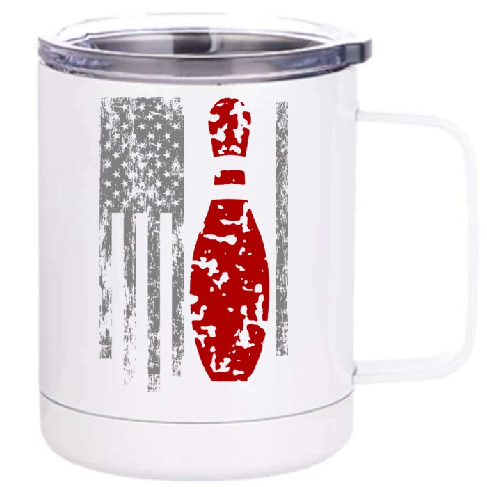 Vintage Bowling American Flag Front & Back 12oz Stainless Steel Tumbler Cup