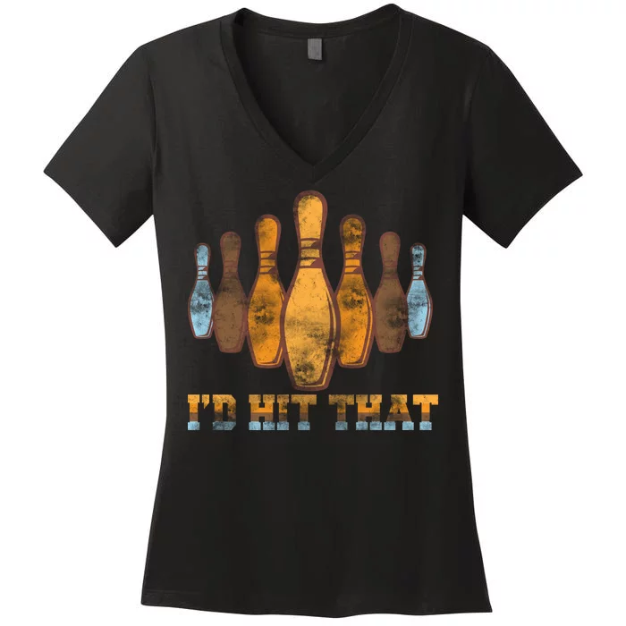 Vintage Bowling I'd Hit That Women's V-Neck T-Shirt