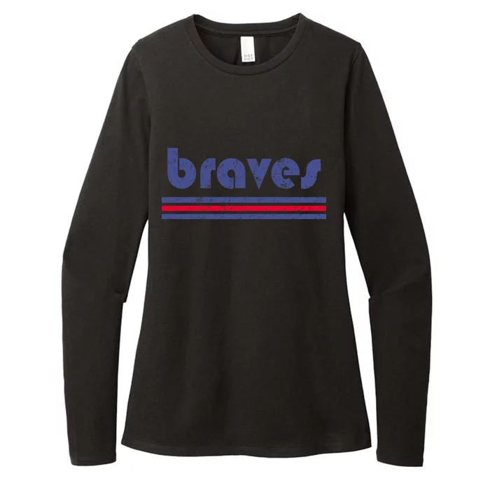 Vintage Braves Retro Three Stripe Weathered Womens CVC Long Sleeve Shirt