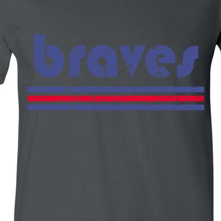 Vintage Braves Retro Three Stripe Weathered V-Neck T-Shirt