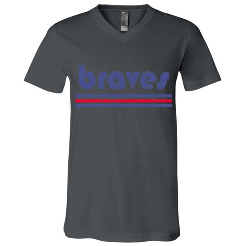 Vintage Braves Retro Three Stripe Weathered V-Neck T-Shirt