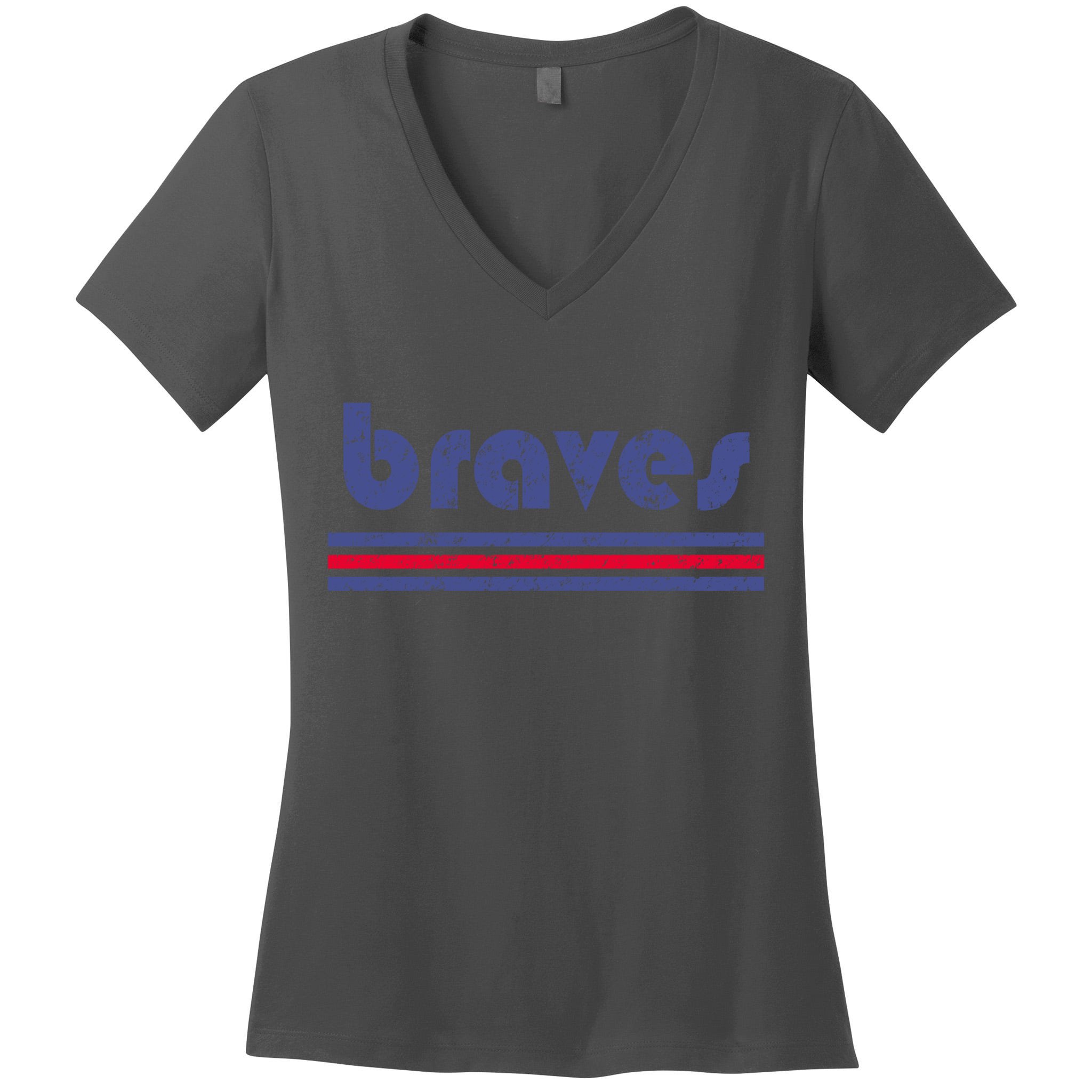  Womens Vintage Braves Retro Three Stripe Weathered Shirt V-Neck  T-Shirt : Clothing, Shoes & Jewelry