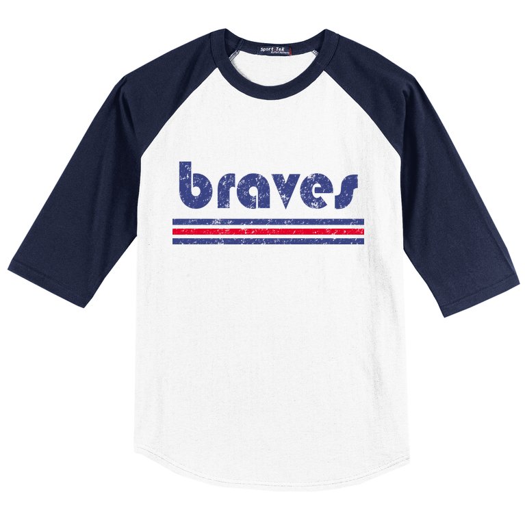 Vintage Braves Retro Three Stripe Weathered Baseball Sleeve Shirt