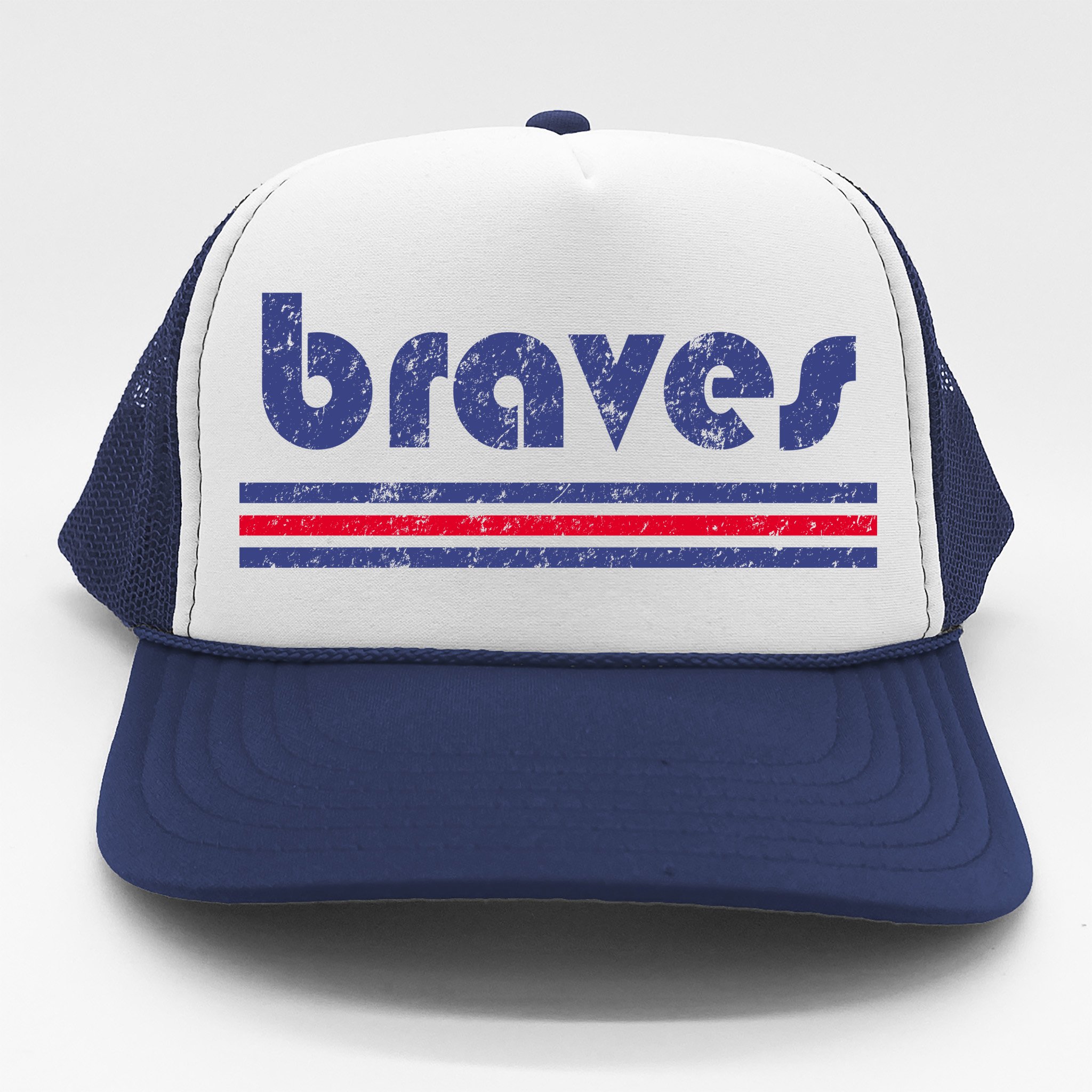 Vintage Braves Retro Three Stripe Weathered Trucker Hat