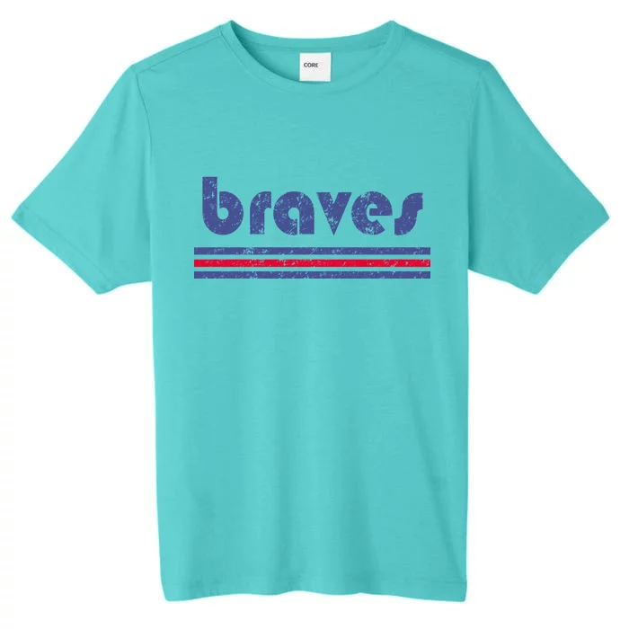 Vintage Braves Retro Three Stripe Weathered ChromaSoft Performance T-Shirt