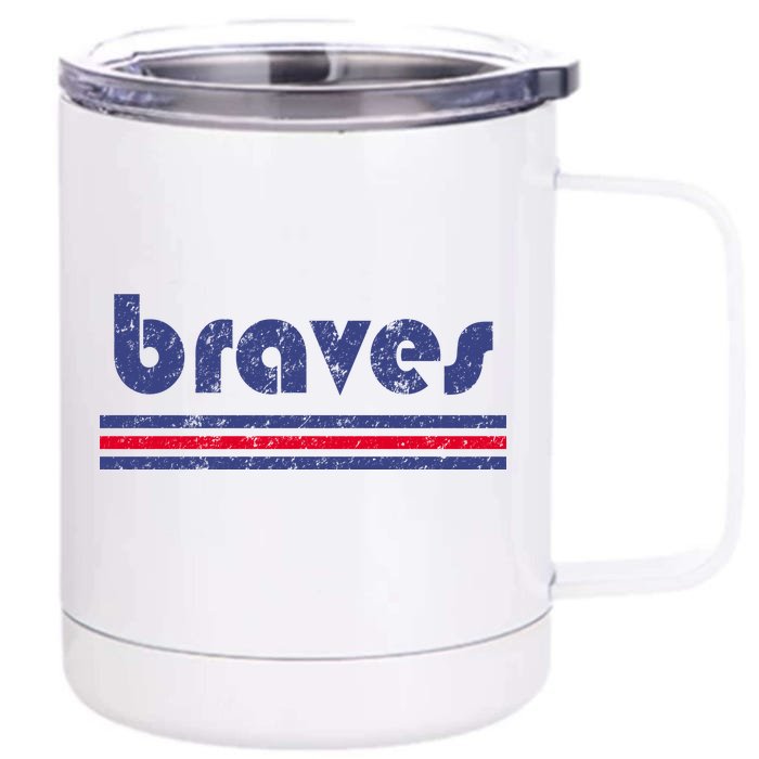 Vintage Braves Retro Three Stripe Weathered Front & Back 12oz Stainless Steel Tumbler Cup