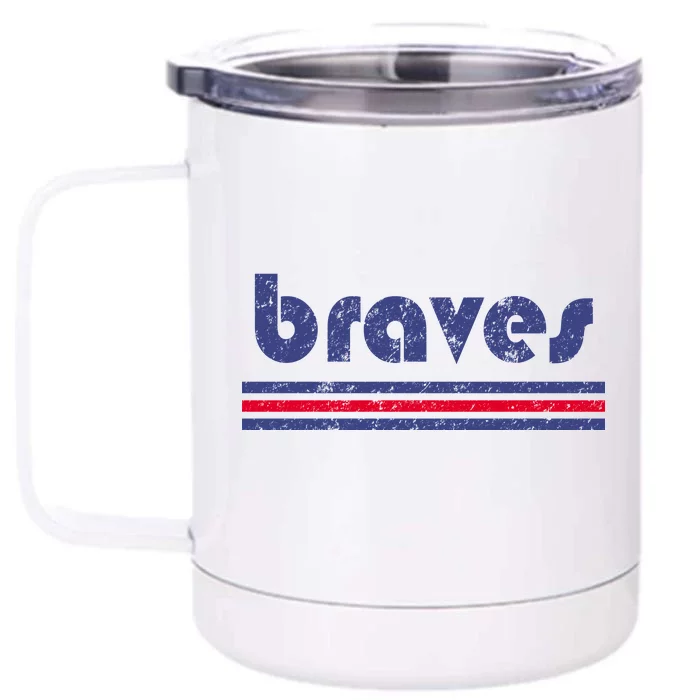 Vintage Braves Retro Three Stripe Weathered Front & Back 12oz Stainless Steel Tumbler Cup