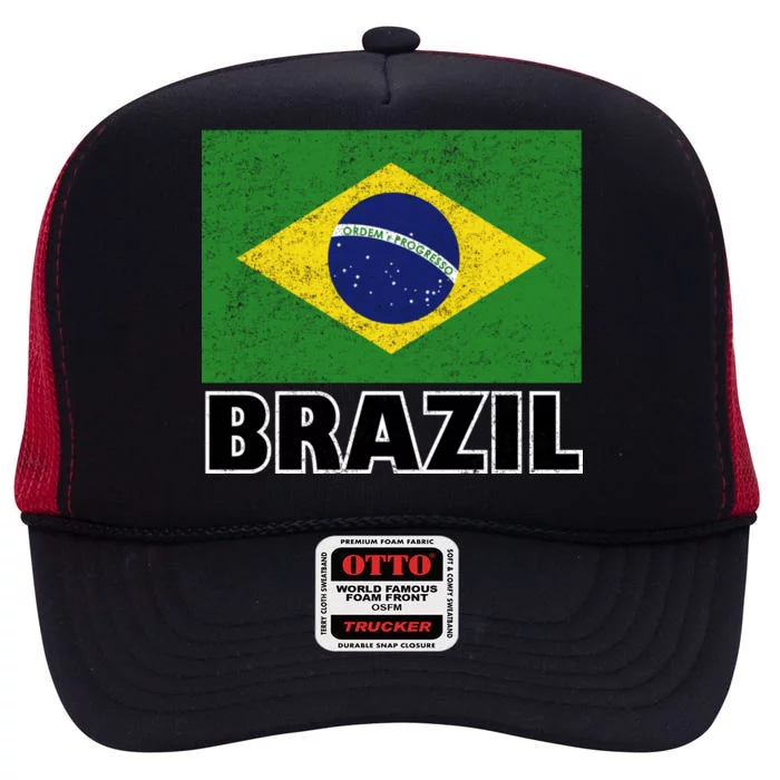 Vintage Brazil Flag High Crown Mesh Trucker Hat