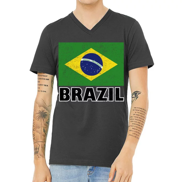 Vintage Brazil Flag V-Neck T-Shirt