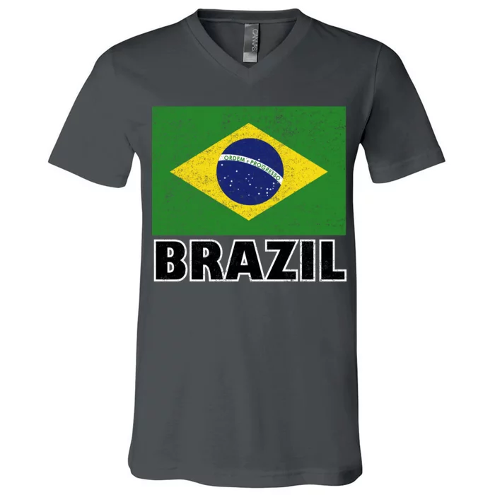 Vintage Brazil Flag V-Neck T-Shirt