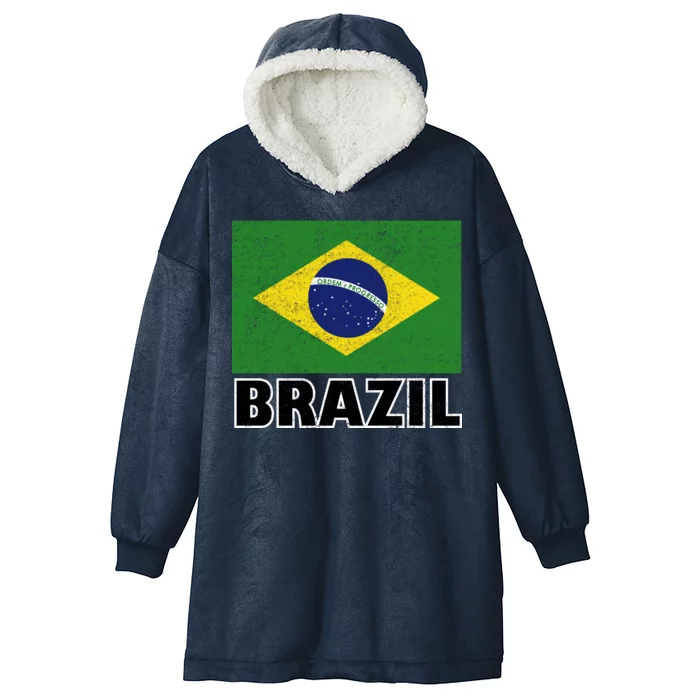 Vintage Brazil Flag Hooded Wearable Blanket