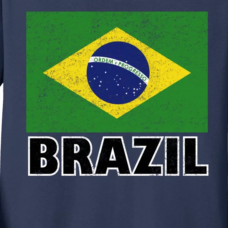 Vintage Brazil Flag Kids Long Sleeve Shirt